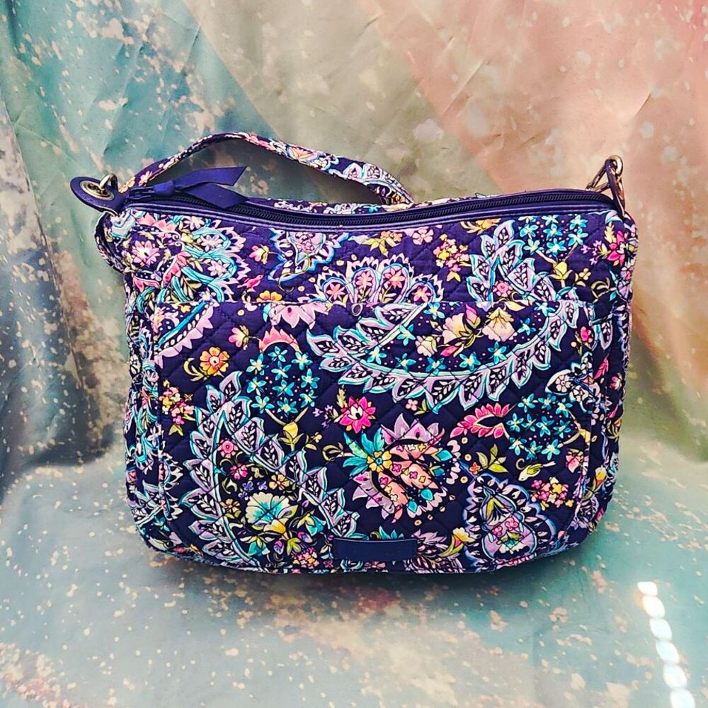 Vera Bradley Women's Purple Multicolor Floral Quilted Zip Crossbody, Lined